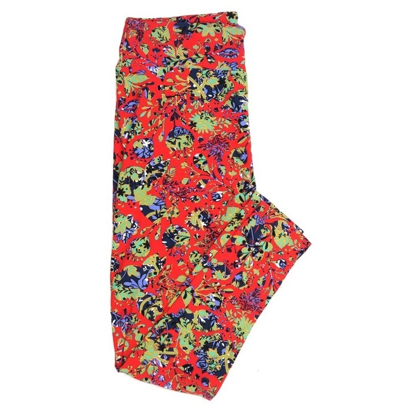 LuLaRoe Tall Curvy TC Roses Red Green Blue TC-7065-B Buttery Soft Leggings fits Adult Women sizes 12-18