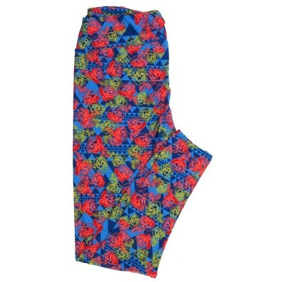 LuLaRoe Tall Curvy TC Roses Triangles Blue Red Green TC-7065-H Buttery Soft Leggings fits Adult Women sizes 12-18