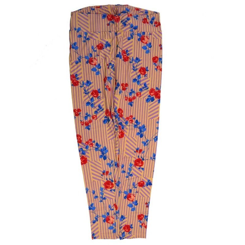 LuLaRoe Tall Curvy TC Roses Stripes Blue Red Buttery Soft Leggings fits Adult Women sizes 12-18  7075-P