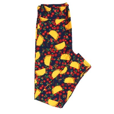 LuLaRoe Tall Curvy TC Taco Supremes and Flowers Navy Red Yellow Leggings fits Adult Women sizes 12-18 7078-E2