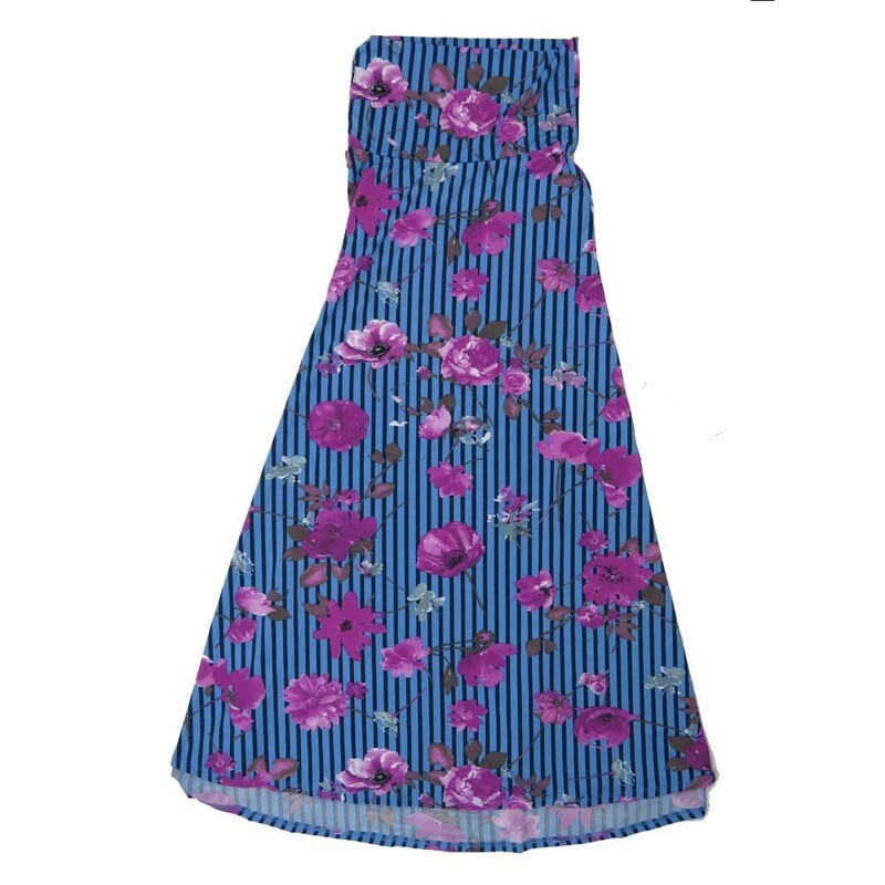 LuLaRoe Maxi c Small S Floral Stripe Purple Blue Black A-Line Flowy Skirt fits Adult Women sizes 6-8  SMALL-301.JPG