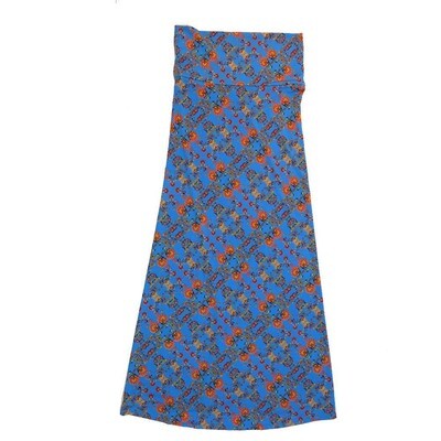LuLaRoe Maxi c Small S Geometric Floral Blue Red Green A-Line Flowy Skirt fits Adult Women sizes 6-8 SMALL-208