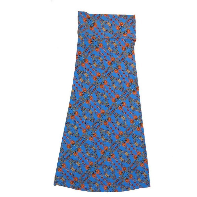 LuLaRoe Maxi c Small S Geometric Floral Blue Red Green A-Line Flowy Skirt fits Adult Women sizes 6-8  SMALL-208