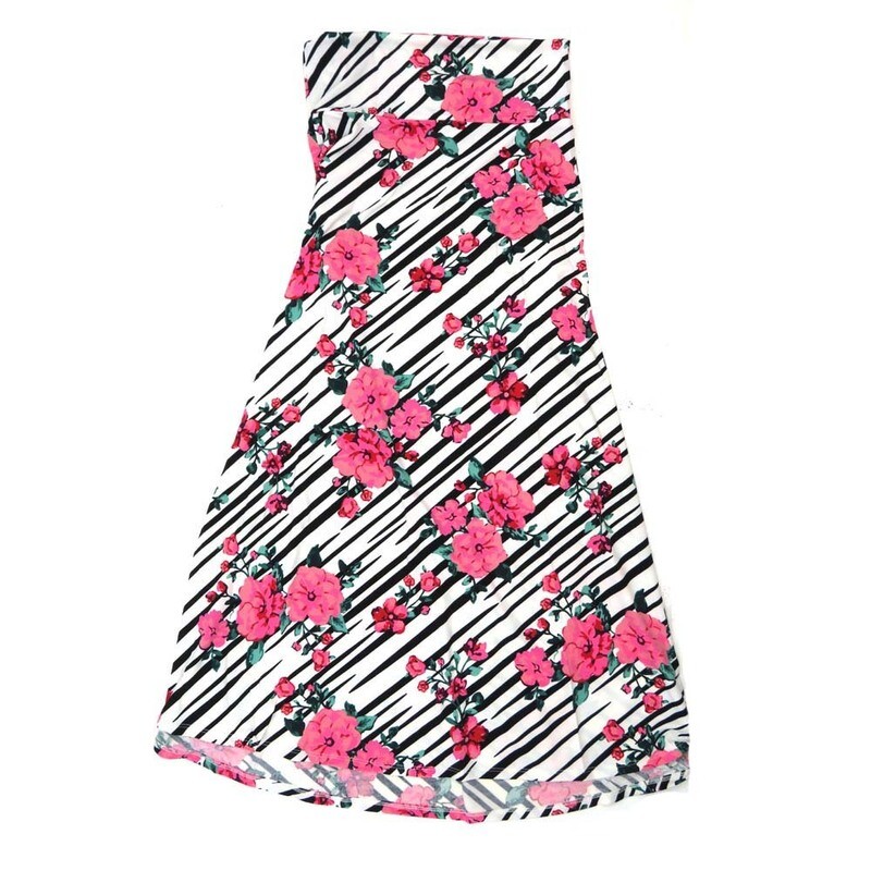 LuLaRoe Maxi c Small S Roses Stripes Black Pink White Red A-Line Flowy Skirt fits Adult Women sizes 6-8  SMALL-310-B.JPG