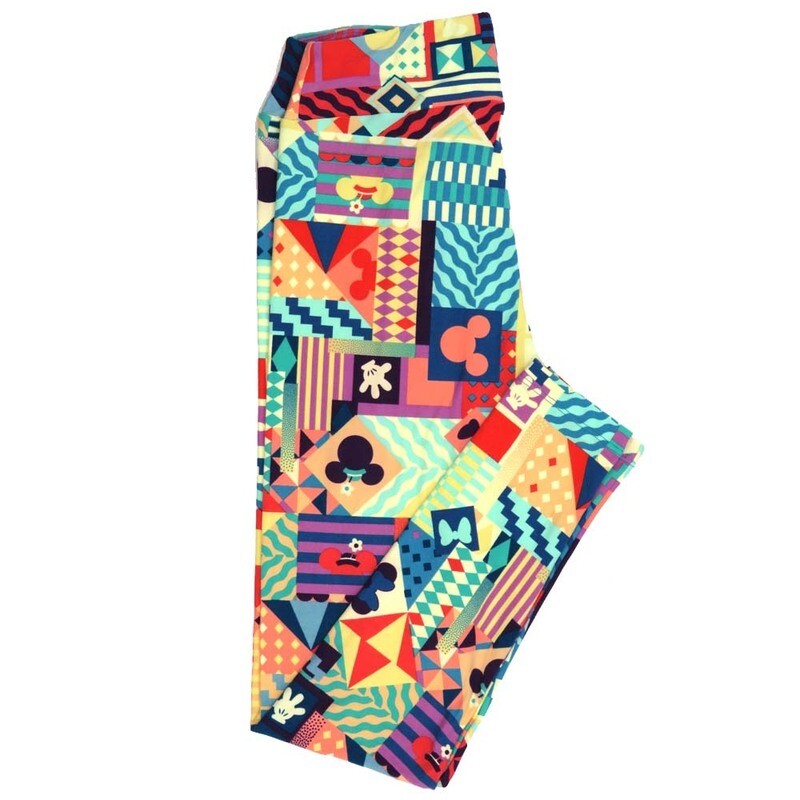 LuLaRoe One Size OS Disney Mickey and Minnie Mouse Patchwork Stripe Gloves Stripe Leggings fits adult sizes 2-10 4500-N