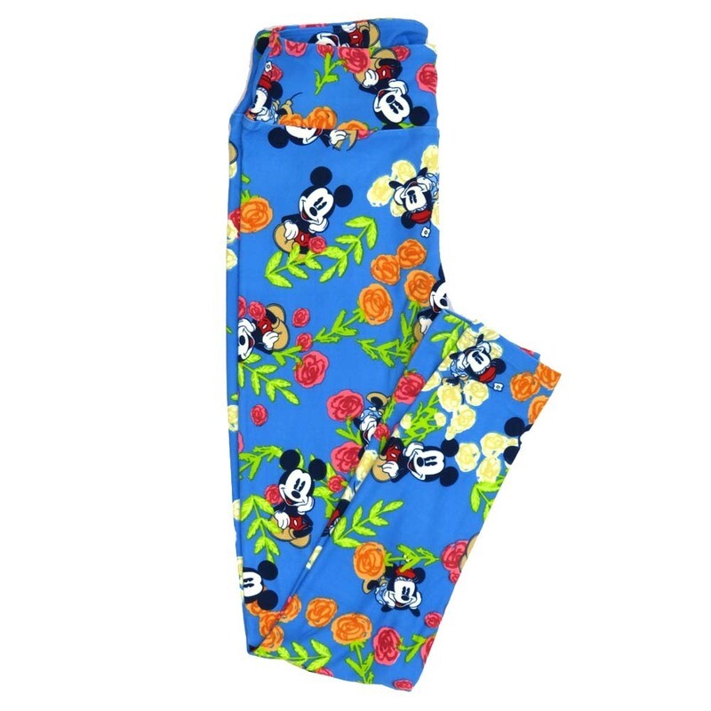 LuLaRoe One Size OS Disney Mickey and Minnie Mouse Posing Roses Leggings fits adult sizes 2-10 4500-O