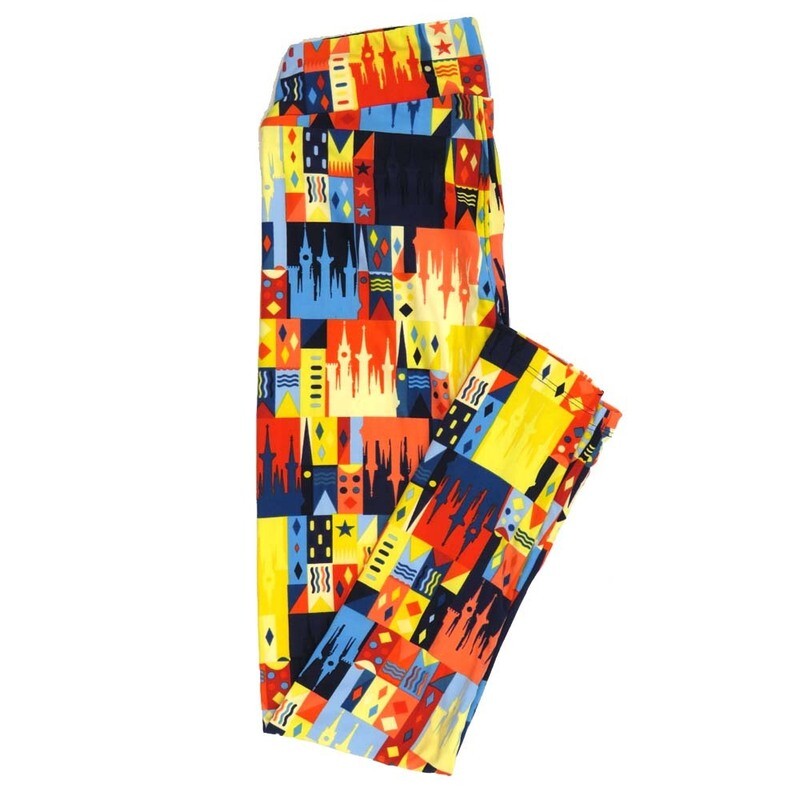 LuLaRoe One Size OS Disney Castles Magic Kingdom Patchwork Leggings fits adult sizes 2-10 4501-F