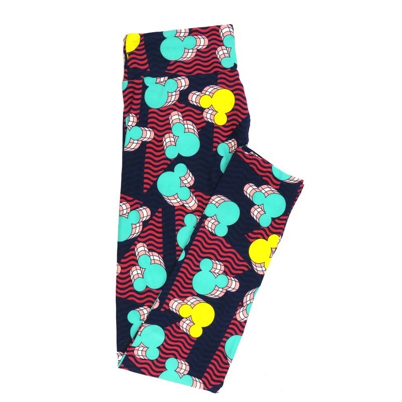 LuLaRoe One Size OS Disney Mickey Mouse 3D Wavy Stripe Leggings fits adult sizes 2-10 4505-G2