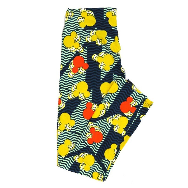 LuLaRoe One Size OS Disney Mickey Mouse 3D Wavy Stripe Leggings fits adult sizes 2-10 4505-H2