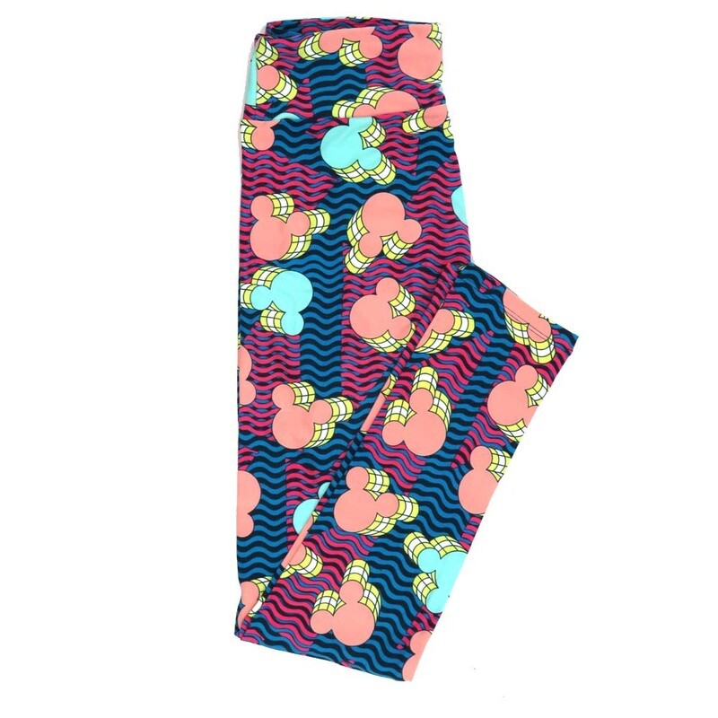 LuLaRoe One Size OS Disney Mickey Mouse 3D Wavy Stripe Leggings fits adult sizes 2-10 4505-I6
