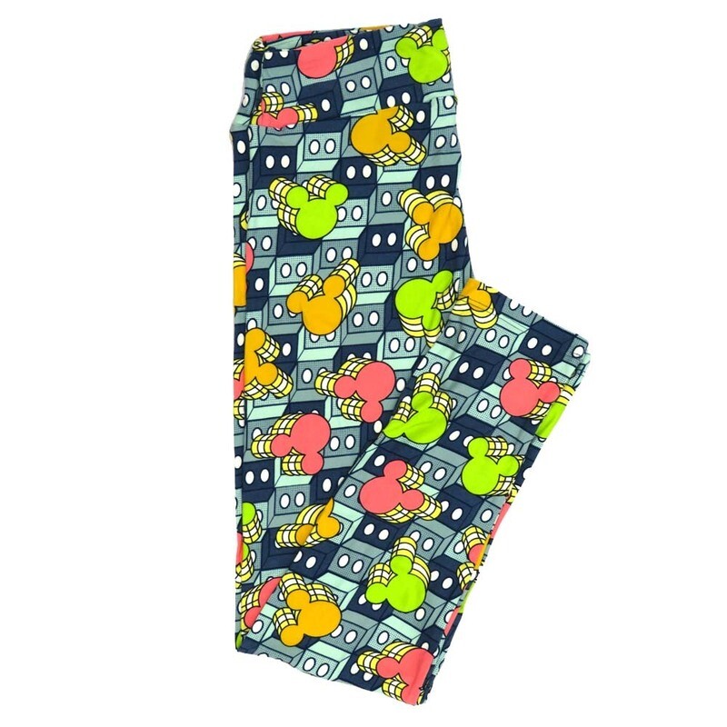 LuLaRoe One Size OS Disney Mickey Mouse Multiple 3D Blocks Polka Dot Leggings fits adult sizes 2-10 4505-N5