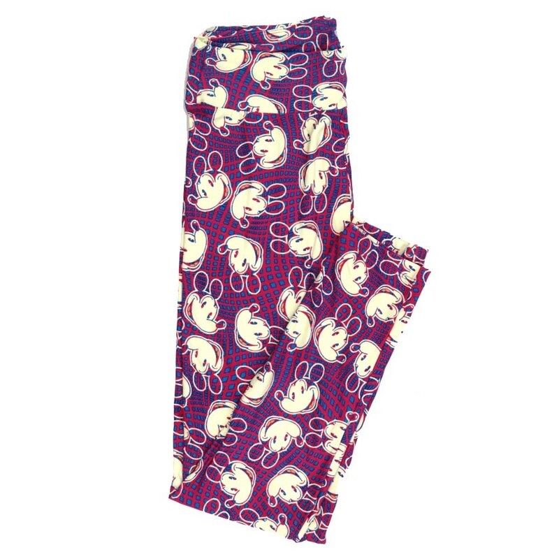 LuLaRoe One Size OS Disney Mickey Mouse OId School Smiling Wavy Rectangles Leggings fits adult sizes 2-10 4506-D3