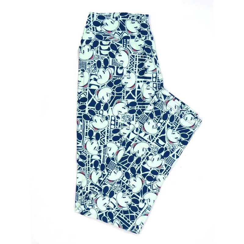 LuLaRoe One Size OS Disney Mickey Mouse Old School Smiling Stripe Block Geometric Leggings fits adult sizes 2-10 4507-N4