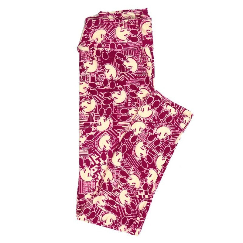 LuLaRoe One Size OS Disney Mickey Mouse Old School Smiling Stripe Block Geometric Leggings fits adult sizes 2-10 4507-O3