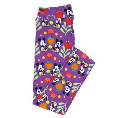 LuLaRoe One Size OS Disney Mickey Mouse Posing Floral Apples Leggings fits adult sizes 2-10 4503-K