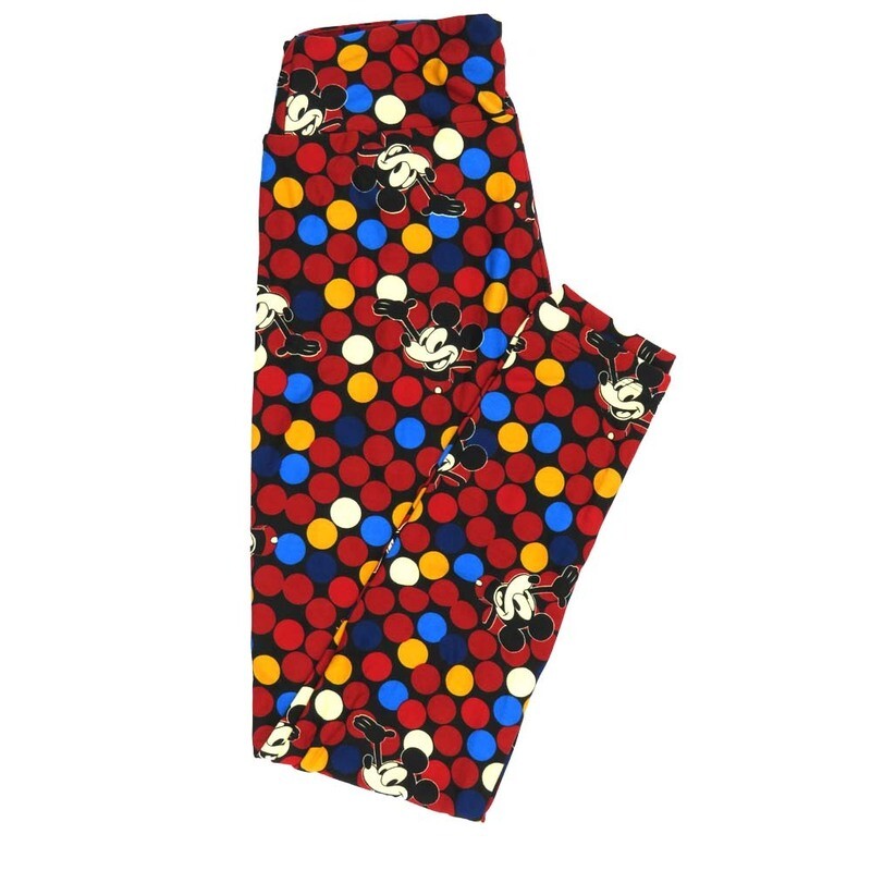 LuLaRoe One Size OS Disney Mickey Mouse Waving Polka Dot Black Red White Blue Leggings fits adult sizes 2-10 4508-W2
