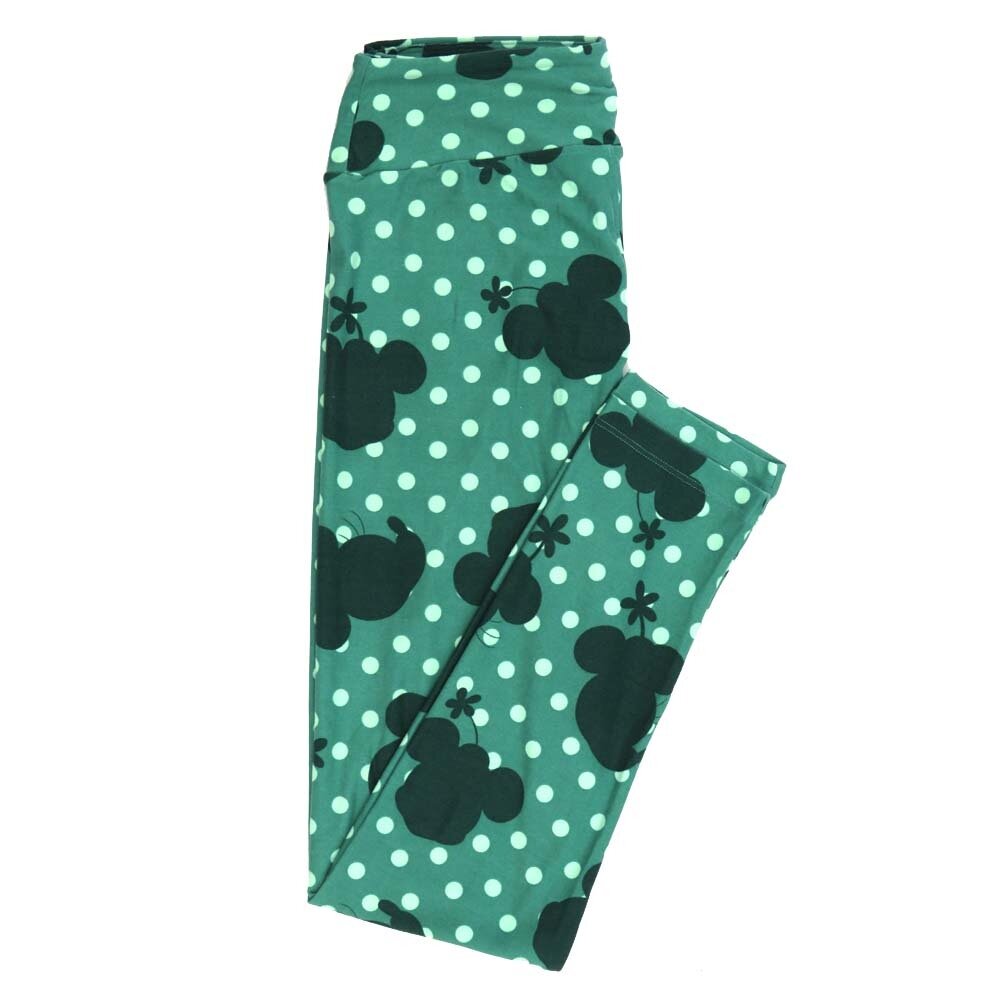 LuLaRoe One Size OS Disney Minnie Mouse Profile Polka Dot Green white Leggings fits adult sizes 2-10 4504-U2