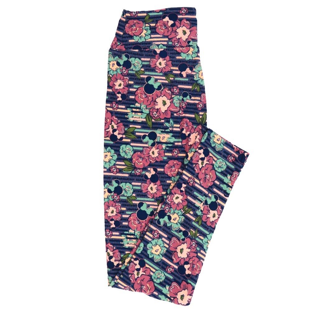 LuLaRoe One Size OS Disney Minnie Mouse Hibiscus Floral Stripe Leggings fits adult sizes 2-10 4503-J