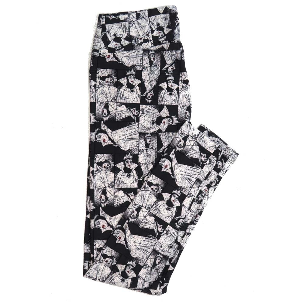 LuLaRoe One Size OS Disney Snow White Evil Queen Black Gray White Leggings fits Womens sizes 2-10  OS-4391-K2
