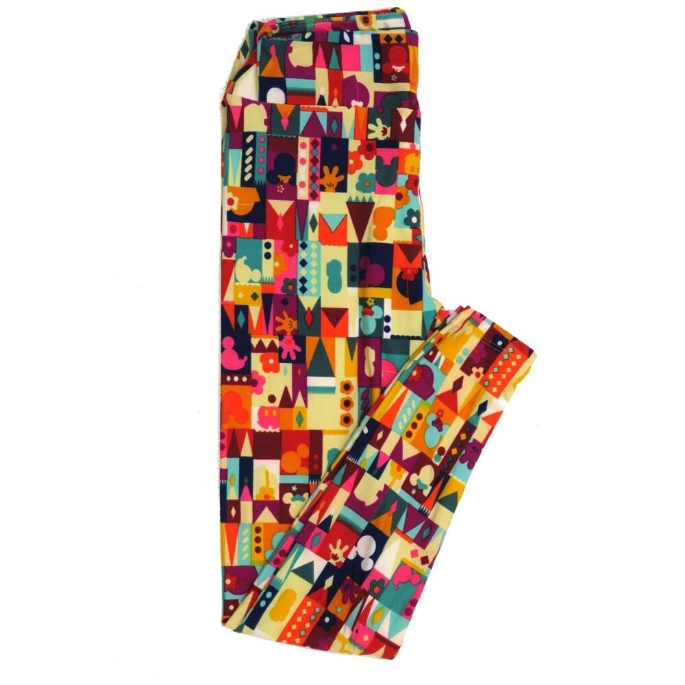LuLaRoe One Size OS Disney Mickey and Minnie Mouse Floral Magic Kingdom Leggings fits Womens sizes 2-10  OS-4391-F
