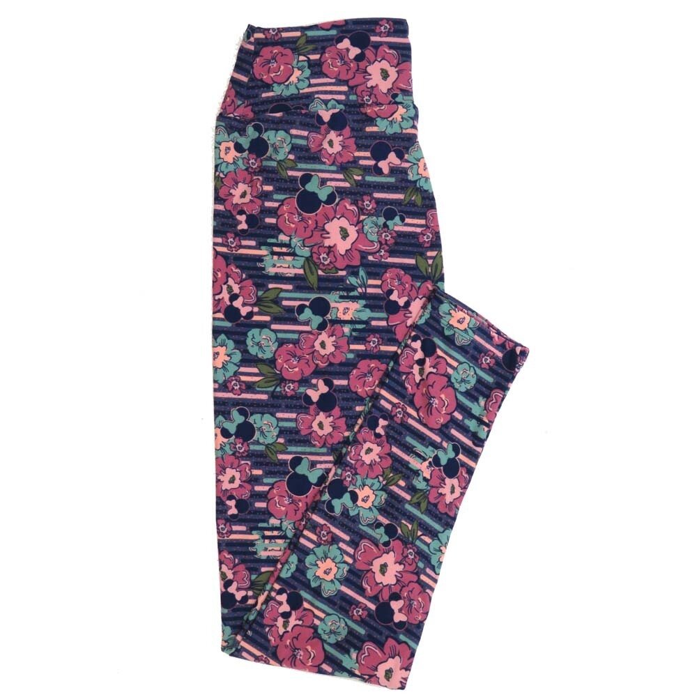 LuLaRoe One Size OS Disney Minnie Mouse Floral Stripe Leggings fits Womens sizes 2-10  OS-4390-N2