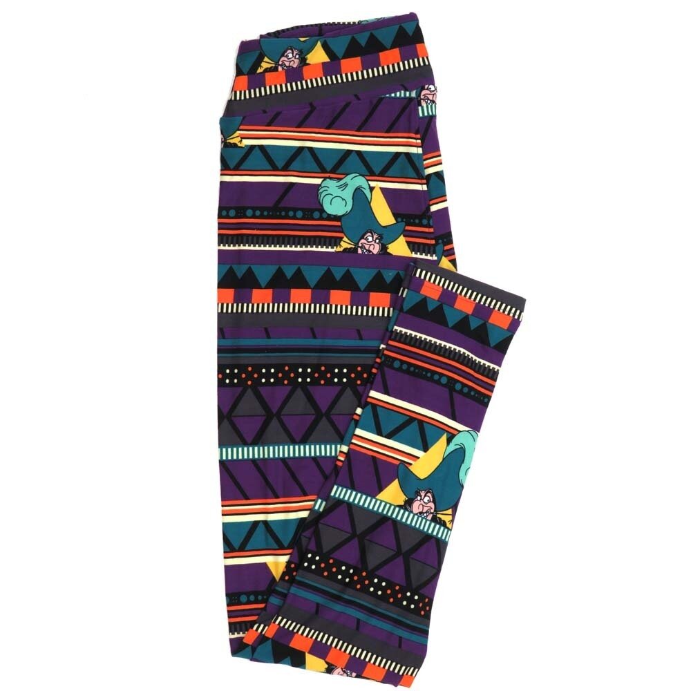 LuLaRoe One Size OS Disney Capt Hook from Peter Pan Stripe Geometric Black White Purple Green Buttery Soft Womens Leggings fit Adult sizes 2-10  OS-4356-AV-2