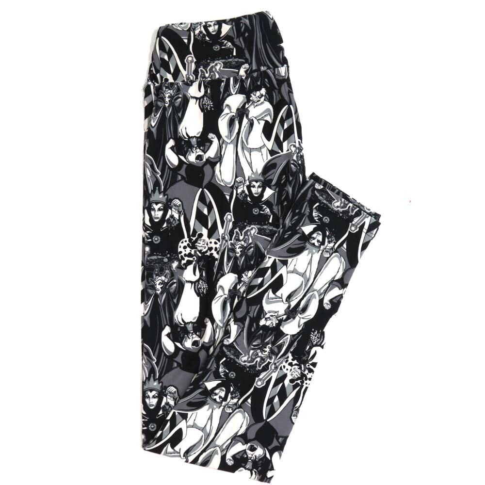 LuLaRoe One Size OS Disney Evil Villains Black White Gray Cruella Queen of Hearts Evil Queen Buttery Soft Womens Leggings fit Adult sizes 2-10 OS-4356-AE