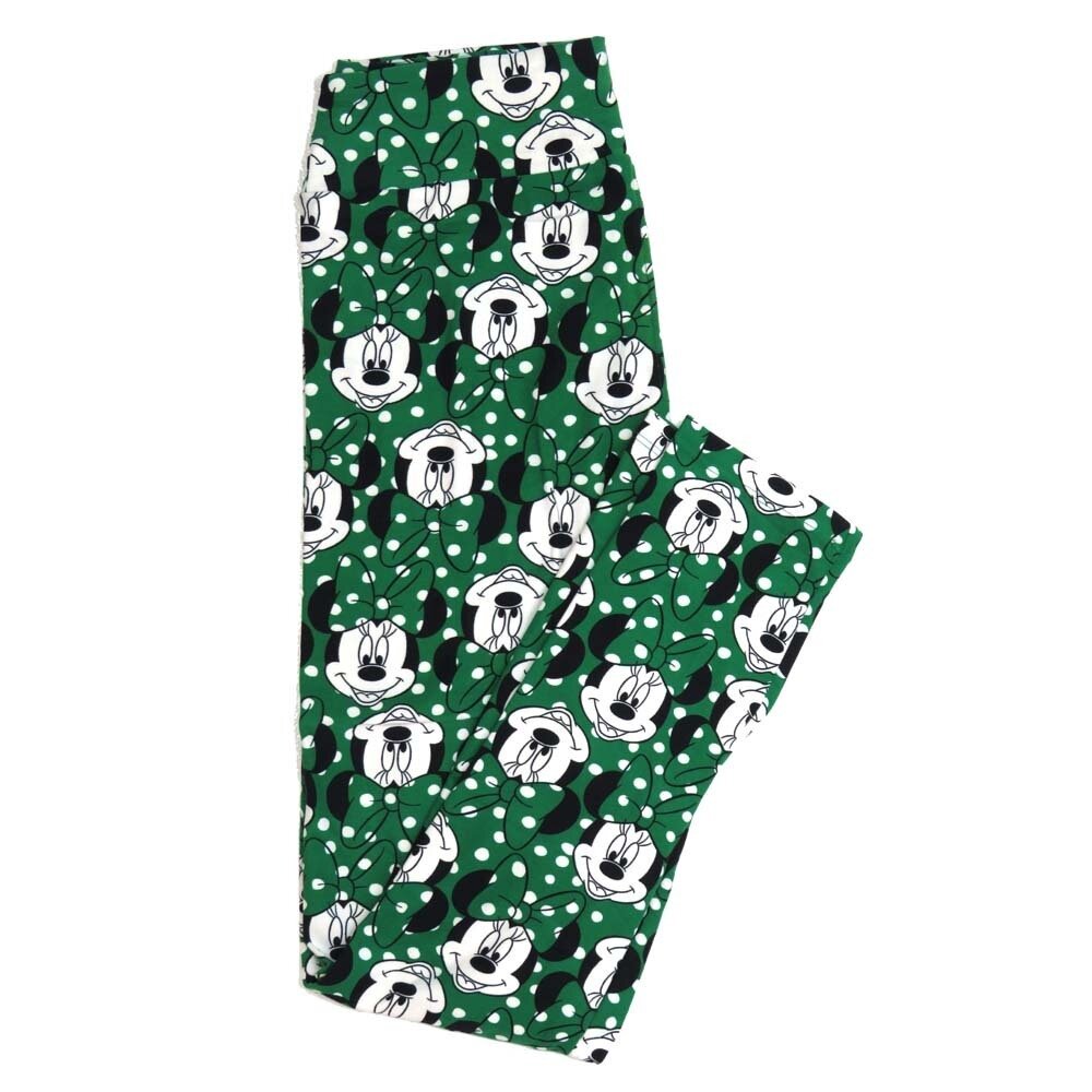 LuLaRoe One Size OS Disney Minnie Mouse Green black White Polka dot Buttery Soft Womens Leggings fit Adult sizes 2-10 OS-4355-AI