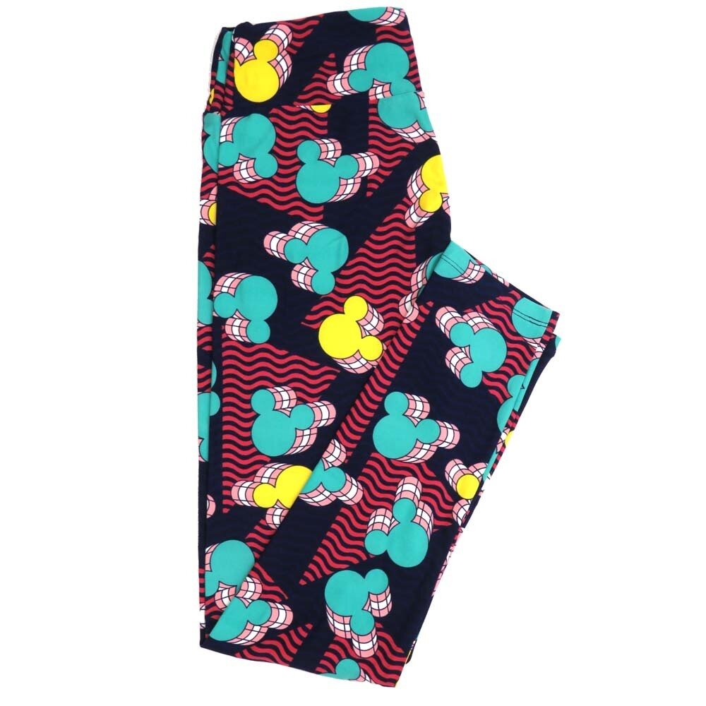 LuLaRoe One Size OS Disney Mickey Mouse Multiple with Wavy Stripes Buttery Soft Womens Leggings fit Adult sizes 2-10  OS-4354-BF-2