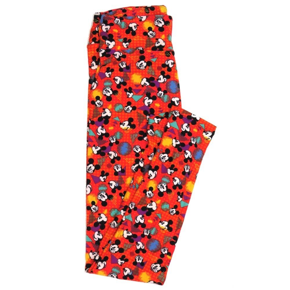 LuLaRoe One Size OS Disney Mickey Mouse Smiling Winking Geometric Buttery Soft Womens Leggings fit Adult sizes 2-10  OS-4354-AN-2