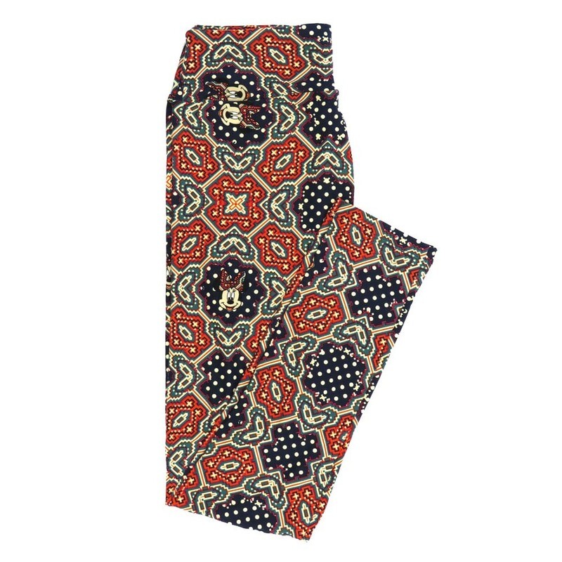 LuLaRoe One Size OS Disney Minnie Mouse Smiling Mandala Polka Dot Black Red Leggings fits adult sizes 2-10 4503-T8