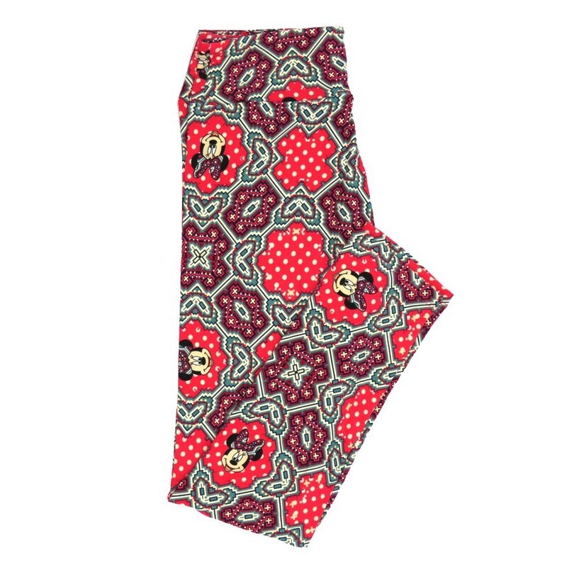 LuLaRoe One Size OS Disney Minnie Mouse Smiling Mandala Polka Dot Red Black Leggings fits adult sizes 2-10 4503-U2