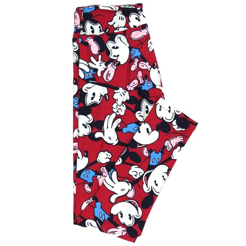 LuLaRoe One Size OS Disney Mickey Mouse Punching Smiling Cruising Red Black White Blue Leggings fits adult sizes 2-10 4506-K4