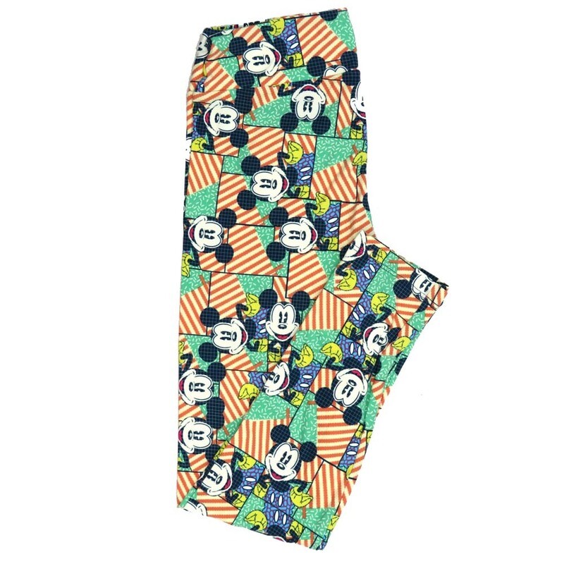 LuLaRoe One Size OS Disney Mickey Mouse Smiling Posing Flag Stripes Leggings fits adult sizes 2-10 4506-B5