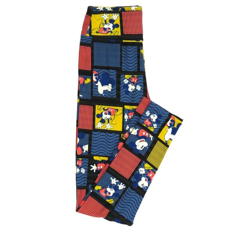 LuLaRoe One Size OS Disney Mickey Mouse Windowpanes Shocked Surprised Striped Leggings fits adult sizes 2-10 4507-V