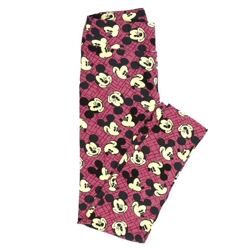 LuLaRoe One Size OS Disney Mickey Mouse Winking Smiling Oohing Crosshatch Leggings fits adult sizes 2-10 4507-G