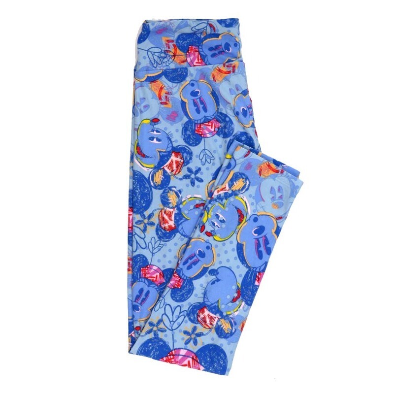 LuLaRoe One Size OS Disney Minnie Mouse Smiling Oohing Hand Drawn Floral Polka dot Leggings fits adult sizes 2-10 4504-K2