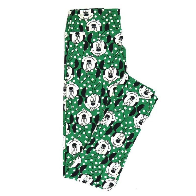 LuLaRoe One Size OS Disney Minnie Mouse Smiling Polka Dot Green White Black Leggings fits adult sizes 2-10 4504-I3