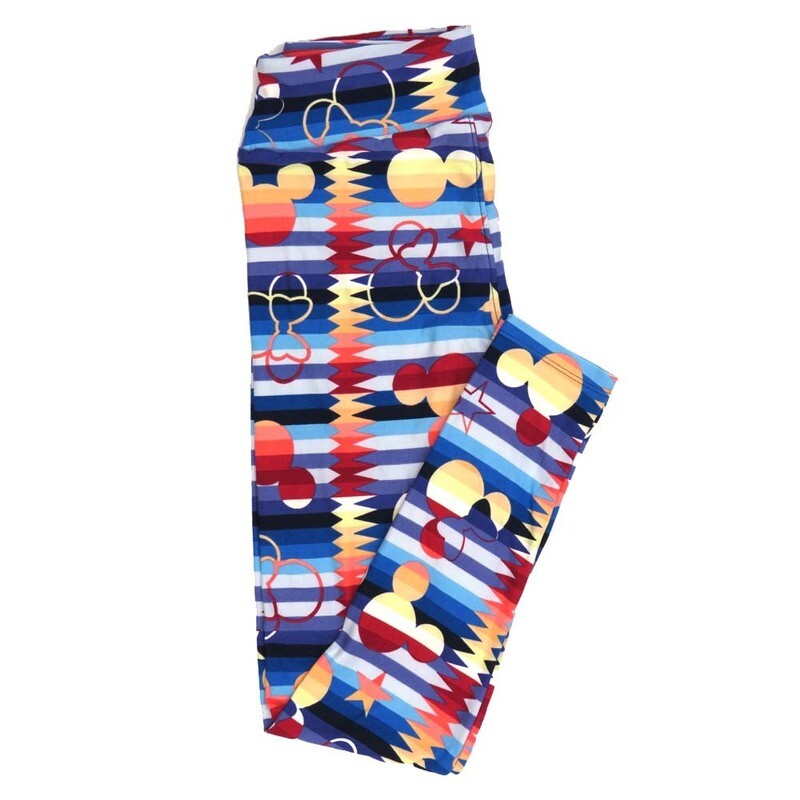 LuLaRoe One Size OS Disney Mickey and Minnie Mouse Stripes Stars Zig Zags Leggings fits adult sizes 2-10 4500-D