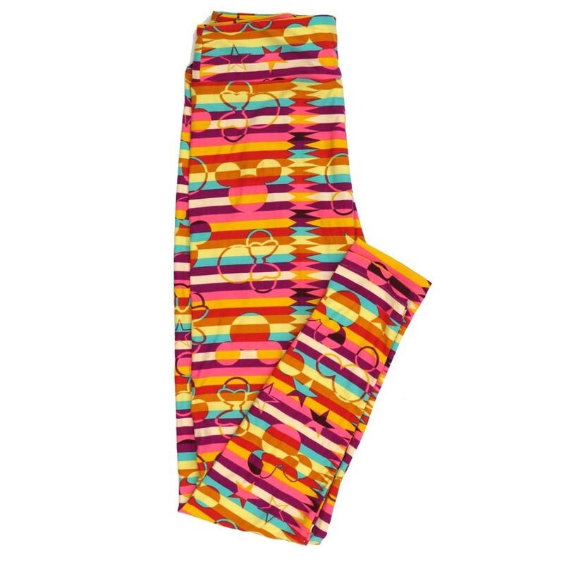 LuLaRoe One Size OS Disney Mickey and Minnie Mouse Stripes Stars Zig Zags Leggings fits adult sizes 2-10 4500-E2