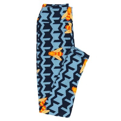 LuLaRoe One Size OS Golden Bees Zig Zag Stripe Blue Navy Gold Geometric Leggings fits adult sizes 2-10 4241-Z70