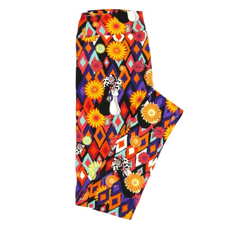 LuLaRoe One Size OS Disney 101 Dalmations Cruella de Vil Floral Geometric Leggings fits Adult sizes 2-10 for women 4514-D