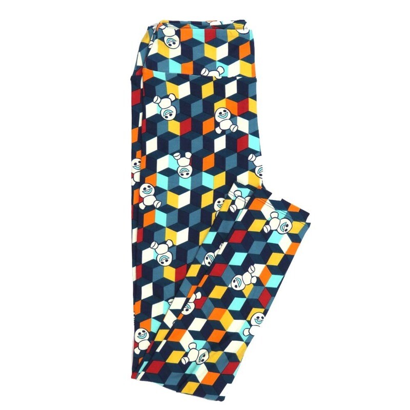 LuLaRoe One Size OS Disney Frozen Snowgies Stripe Geometric Leggings fits Adult sizes 2-10 for women 4514-X
