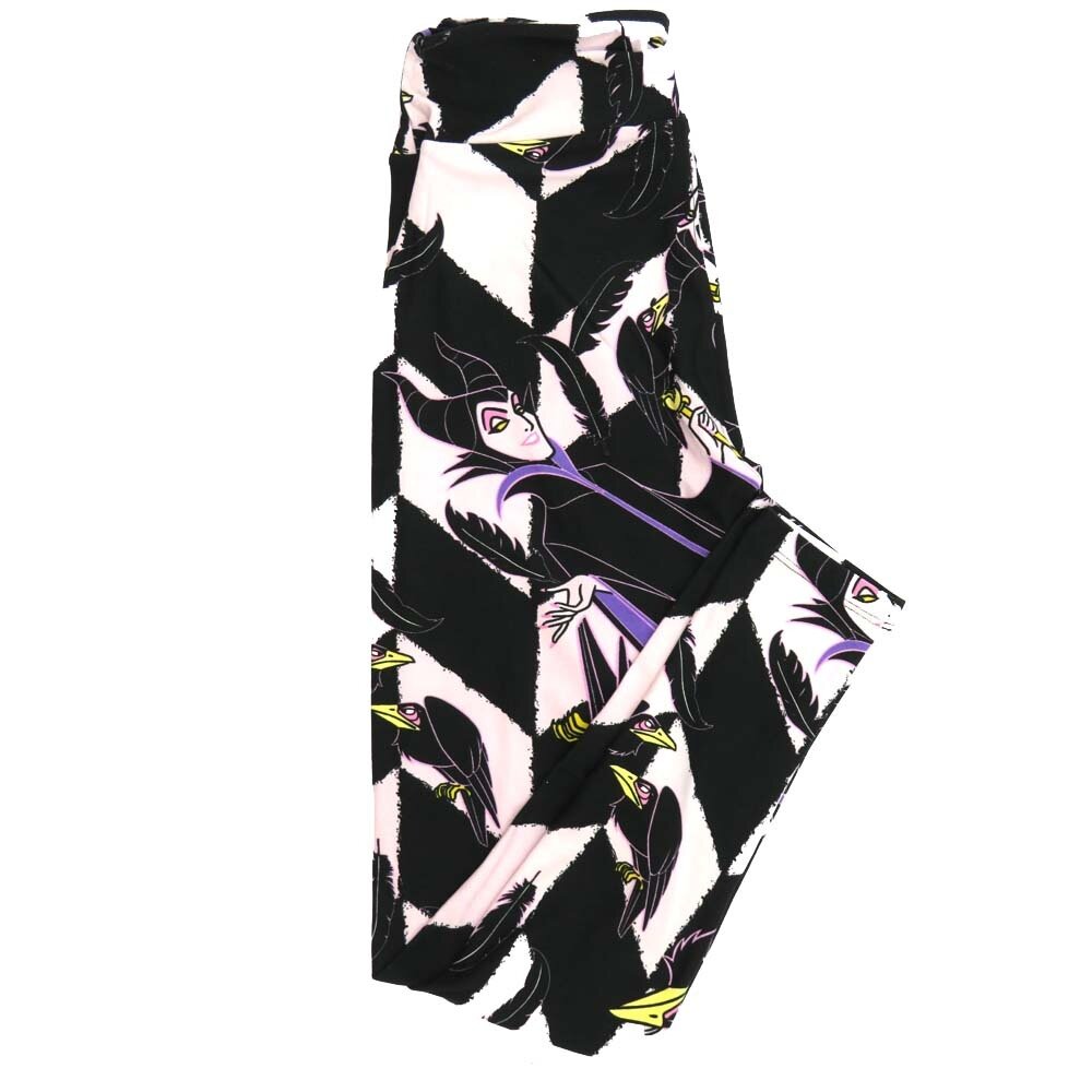 LuLaRoe One Size OS Disney Maleficent Diaval Black White Herringbone Leggings fits Adult sizes 2-10 for women 4309-ZJ