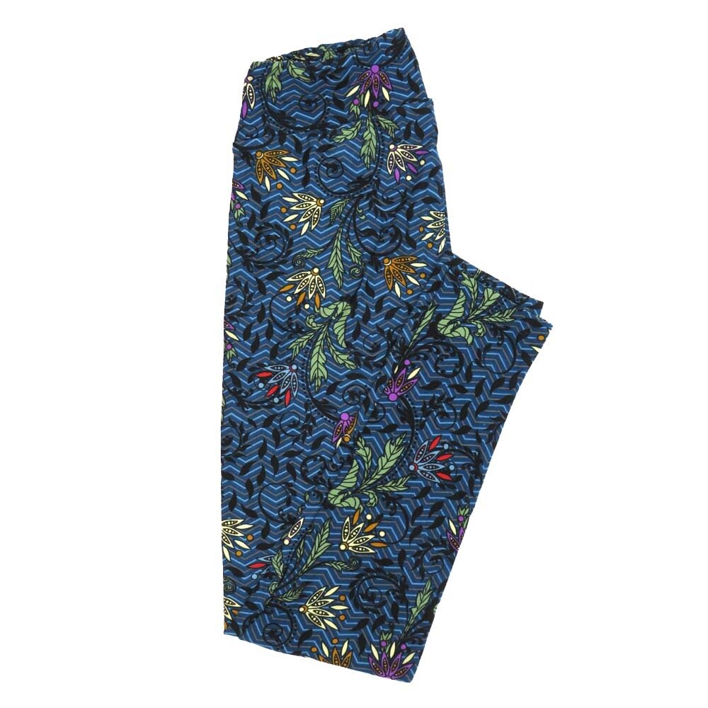 LuLaRoe One Size OS Herringbone Stripe Floral Leggings fits Adult sizes 2-10 for Women OS-4407-M