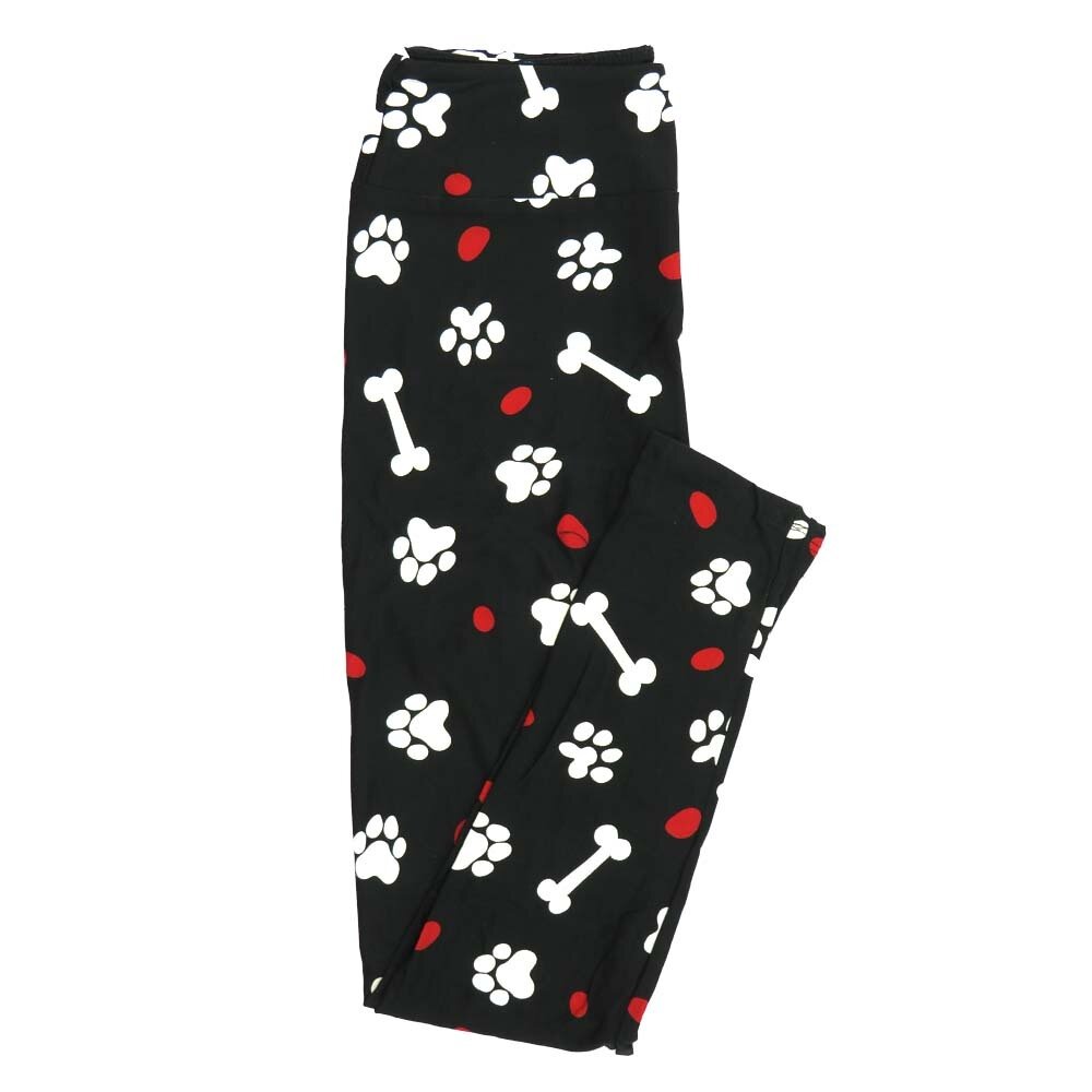 LuLaRoe One Size OS Dog Paws Prints Bones Black White Leggings fits Adult sizes 2-10 for Women OS-4400-F4-486113