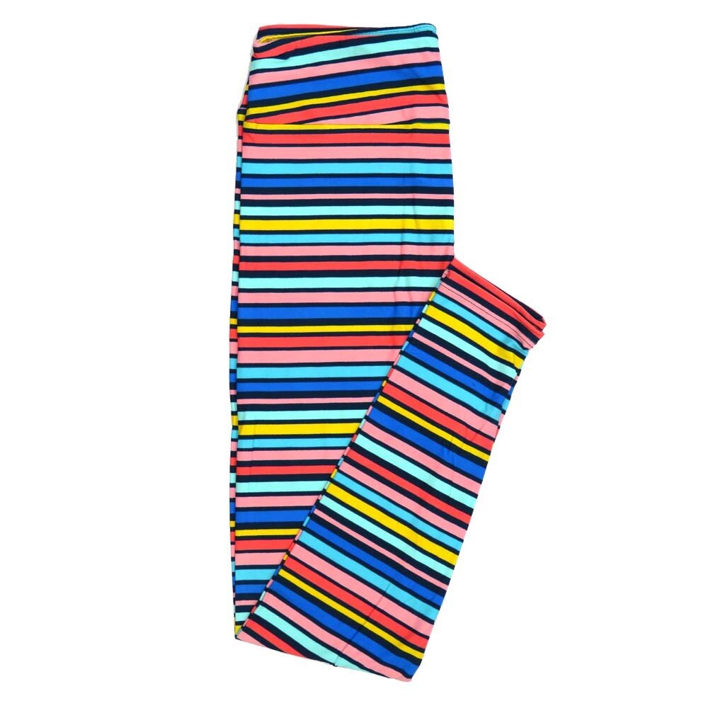 LuLaRoe One Size OS Stripes Thin Black Blue Yellow White Pink Leggings fits Adult sizes 2-10 for Women OS-4400-E4-345422