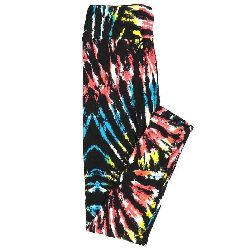 LuLaRoe One Size OS Tye Dye Black Bright Yellow Blue White Leggings fits Adult sizes 2-10 for Women OS-4400-H5