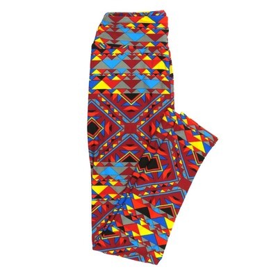 LuLaRoe One Size OS Geometric Diamonds Triangles Red Yellow Blue Gray Leggings fits Adult sizes 2-10 for Women OS-4396-G