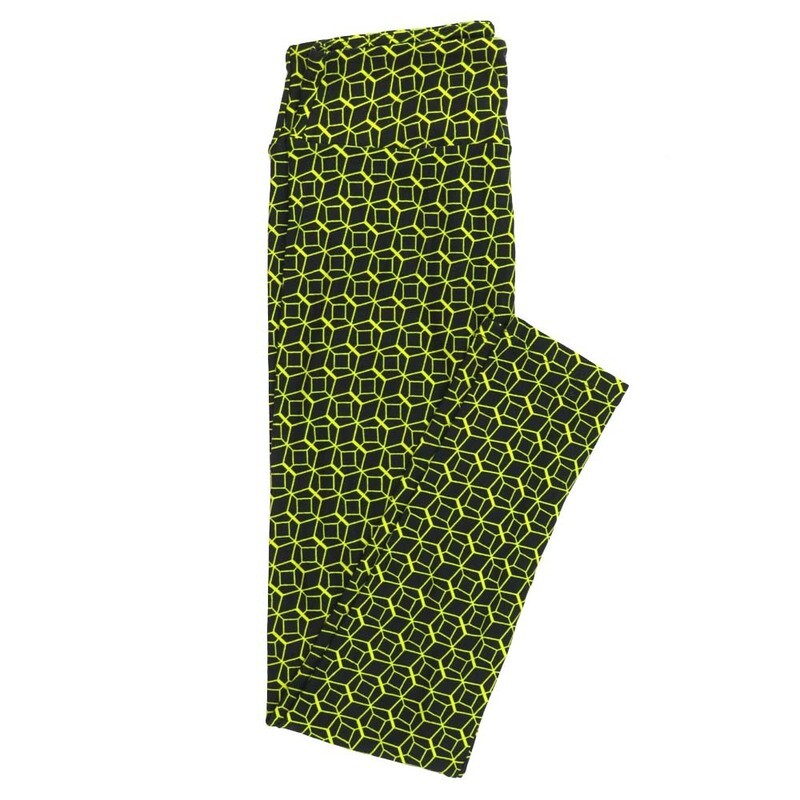 LuLaRoe One Size OS Geometric Hexagons Black Yellow Leggings fits Adult sizes 2-10 for Women OS-4396-W